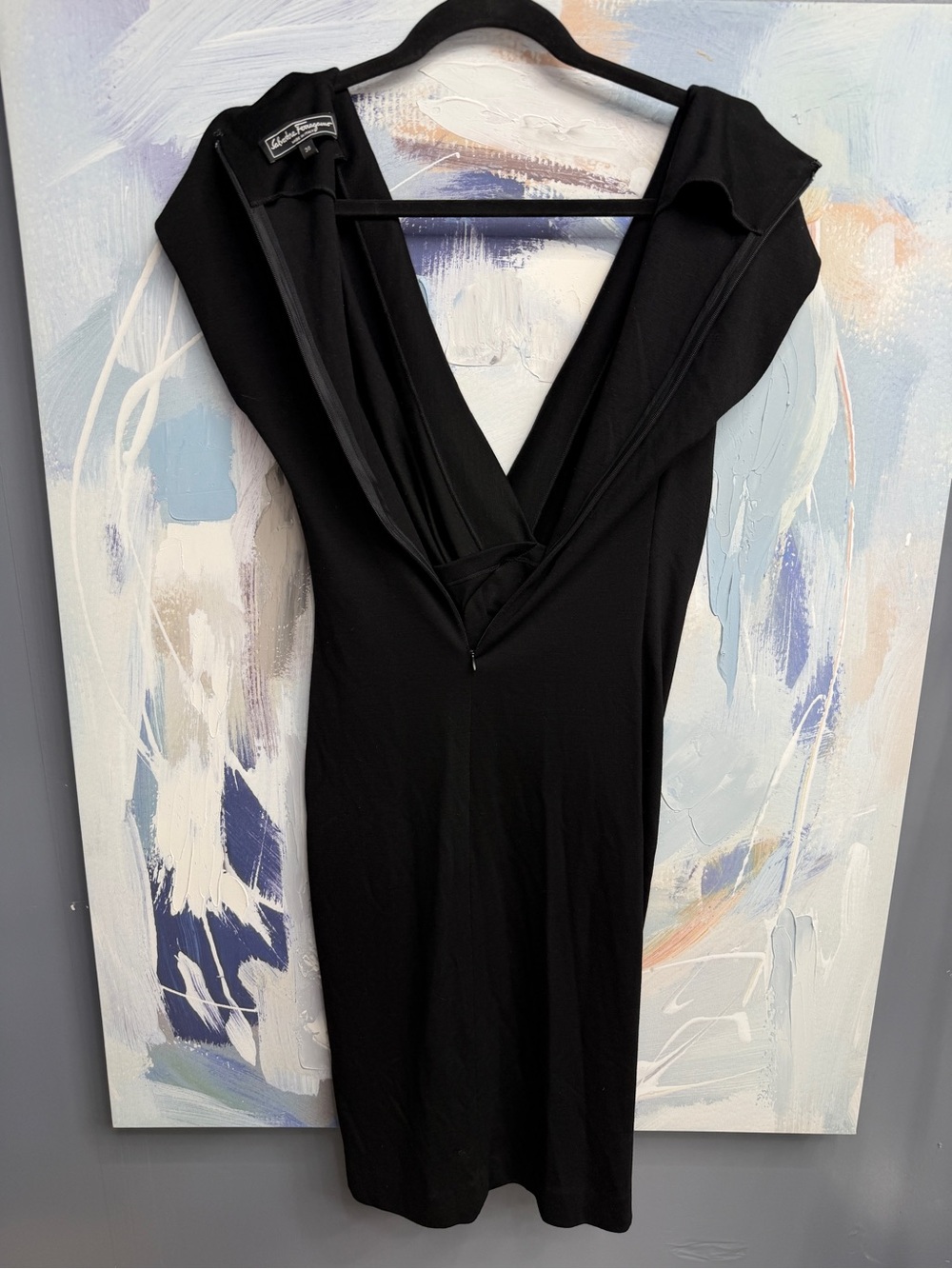 Salvatore Ferragamo Black 100% Wool Faux Wrap Dress Gold Buckle IT 38 Small - Picture 3 of 8